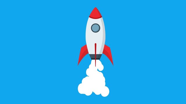 rocket animation on a transparent background, rocket releasing smoke effects, this looping animated video has a flat design style