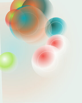 Vibrant abstract spheres in pastel colors with soft light and transparent overlays