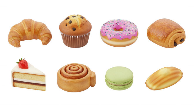 assortment of fresh pastries and desserts arranged on a white backdrop food blogs or menus