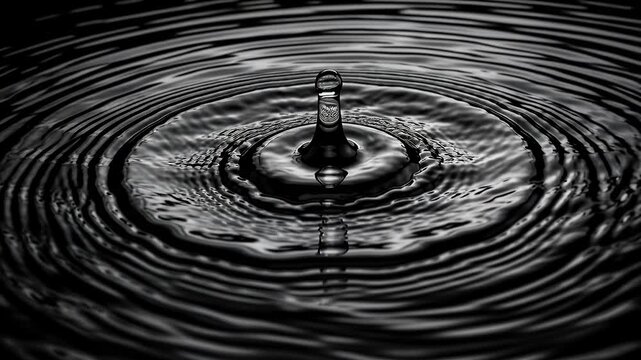 water ripple close-up on black surface monochrome