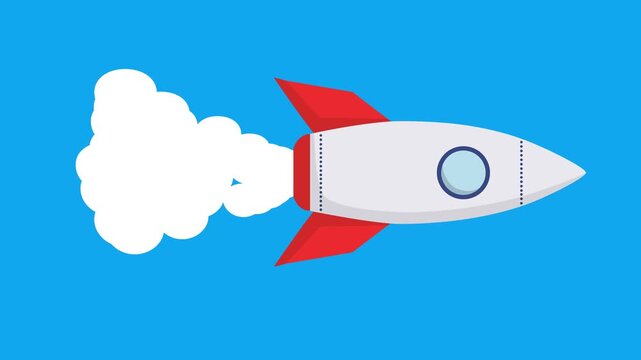 smoke rocket animation on a transparent background, a red and white rocket animation emitting smoke effects, this looping animated video has a flat design style