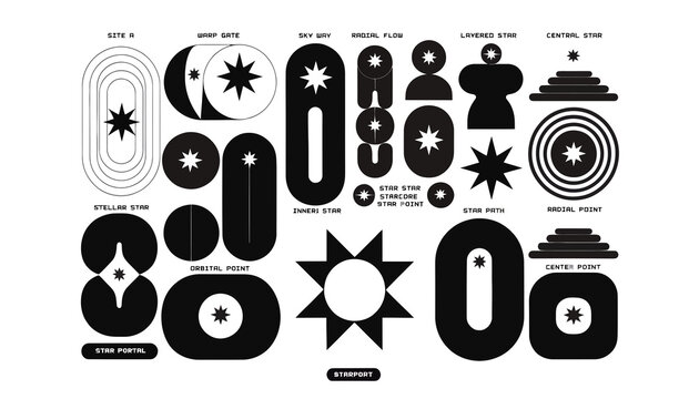 Abstract Geometric Shapes and Stars, Cosmic & Celestial Design Elements