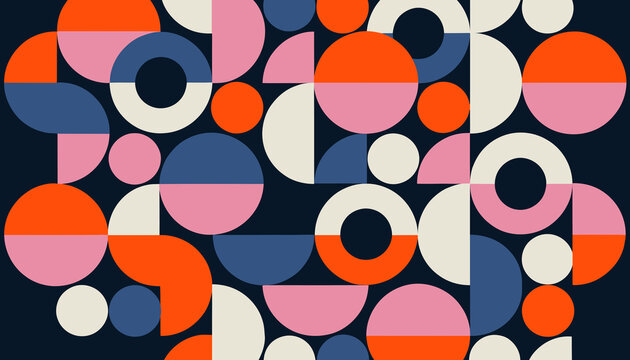Abstract geometric pattern with circles and semicircles, vibrant colors