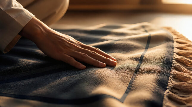 Devout Person Praying on a Prayer Mat for Spiritual Reflection