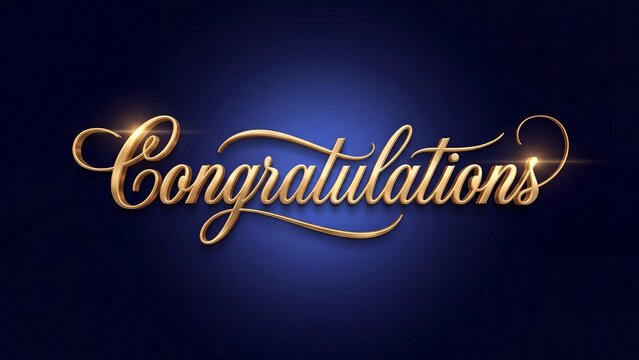 Elegant gold Congratulations calligraphy on dark blue background. Luxury golden script lettering for awards and success celebrations. 4K