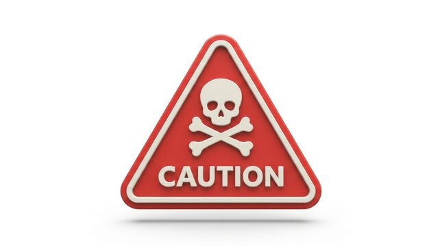 Red triangular caution sign featuring a white skull and crossbones symbol on a clean background