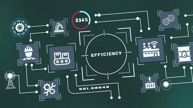 Industrial efficiency dashboard illustrating automated manufacturing systems, optimized operations and smart workflows.
