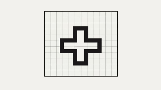 Minimalist Black Plus Sign on Grid Background, Geometric Medical Symbol