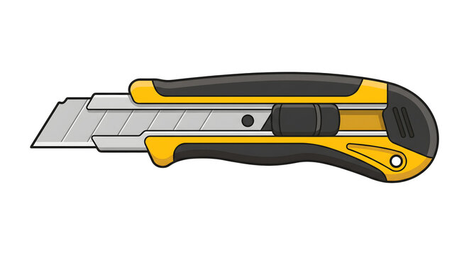 Retractable utility knife snap off blade cutter tool with yellow and black grip isolated on white background