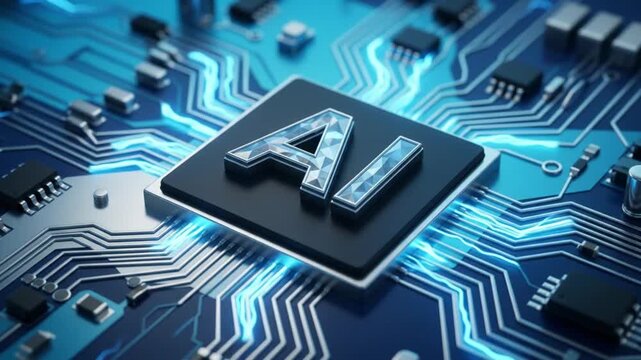 Advanced Artificial Intelligence Microchip On Glowing Circuit Board