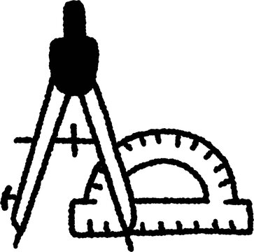 Drafting compass and protractor line art set
