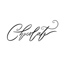 Elegant chocolate hand lettering in modern calligraphy style isolated on white background. Suitable for dessert branding, packaging, menus, labels, and promotional materials © Edi