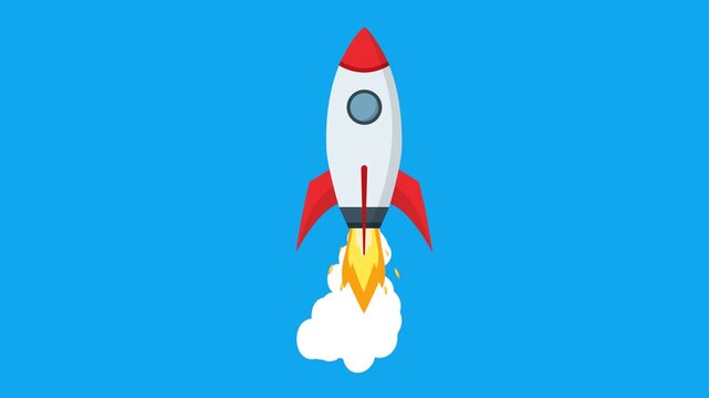 rocket animation on a transparent background, rocket animation emitting fire and smoke effects, this looping animated video has a flat design style