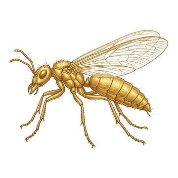 Detailed hand drawn illustration of a winged termite insect