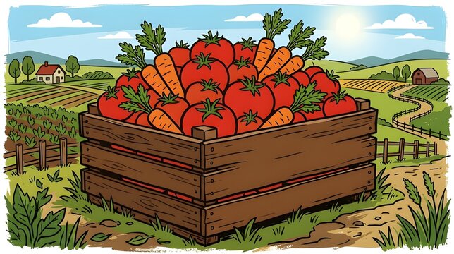 Organic Farmers Market Background with Flat Vegetable Crate