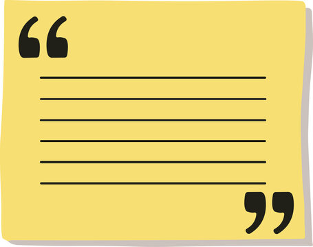 Bright yellow note with quote marks isolated on transparent background