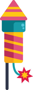 Striped firework rocket with blast isolated on transparent