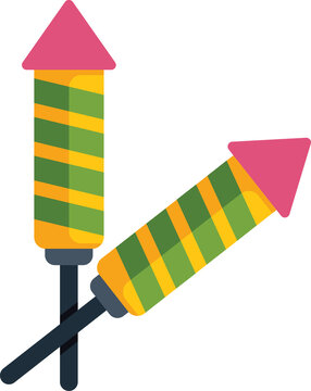 Two crossed firework rockets isolated on transparent background