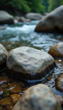 Smooth, polished river rock, water-worn surface , brown, earth science