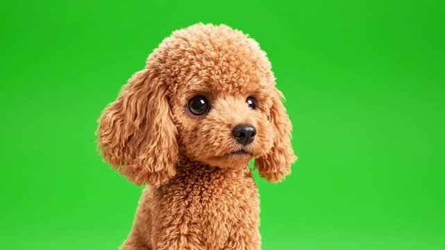 Cute Brown Toy Poodle Dog Looking Forward on Green Screen. 4K Video