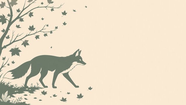 Negative Space Fox Silhouette Walking with Headroom for Autumn Season Design