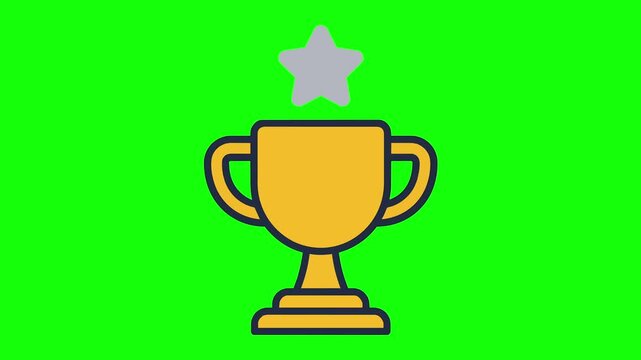 Gold trophy cup award animation with a star icon floating on a green screen background