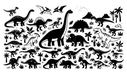 Dinosaur silhouette icon set vector prehistoric wildlife collection for kids and education design © MdSadekul