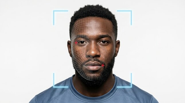 Mans face scanned by facial recognition technology for security purposes.
