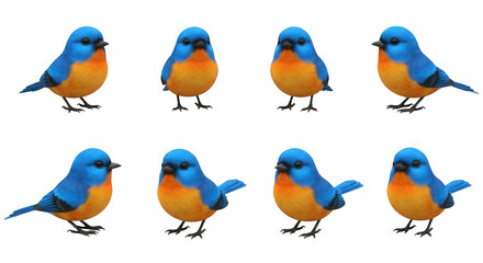 Fototapeta premium eight stylized bluebirds displayed against a white backdrop potentially for educational material or graphic design use