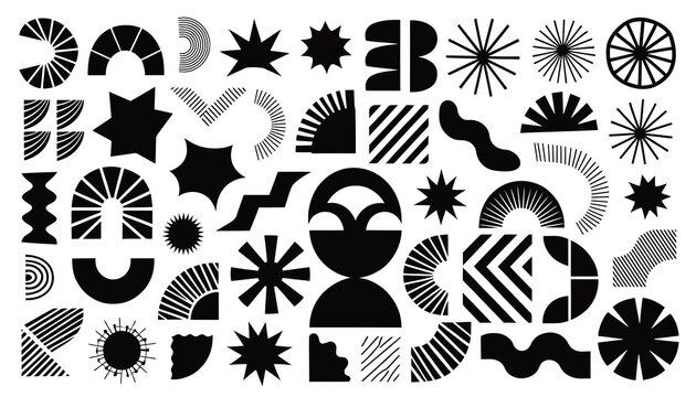 Abstract Geometric Shapes, Patterns, and Forms - Black and White Design Elements