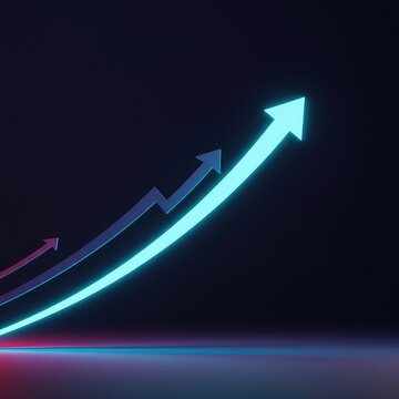 Dynamic rising arrow symbolizing rapid growth and sustained momentum pointing towards an undetermined, open, and infinite future, forward, soaring, progress