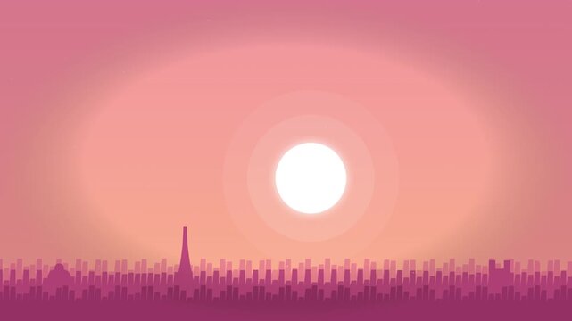 Minimalist Paris City Skyline Silhouette at Sunset Illustration