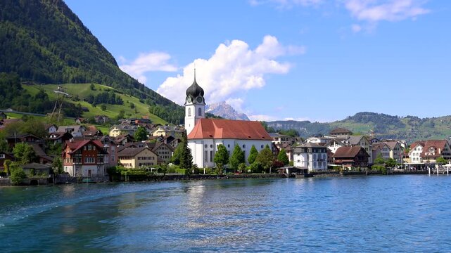 Sailing past the picturesque swiss village of Beckenried