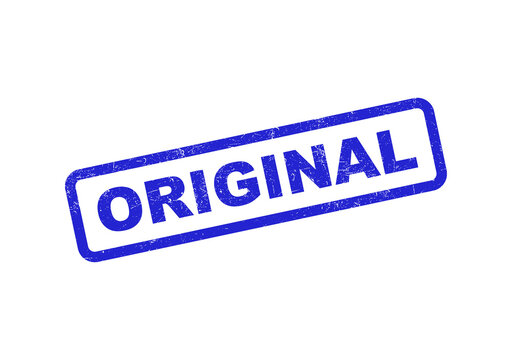 Blue original rubber stamp impression with a textured grunge ink effect isolated on transparent background