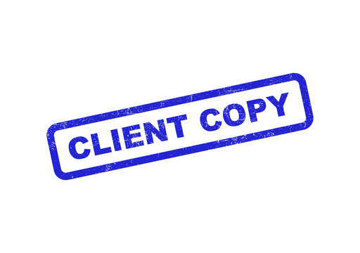 Blue rectangle rubber stamp with the text client copy for business documents isolated on transparent background