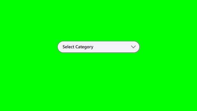 Modern Animated UI Dropdown Menu Select Category Options on Chroma Key Green Screen Background