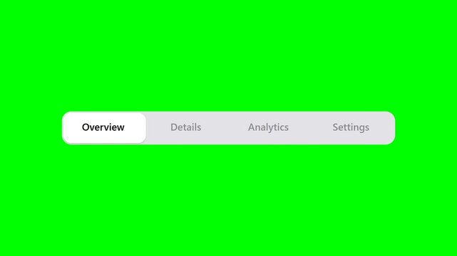 Modern UI Navigation Tab Bar with Overview Details Analytics and Settings on Green Screen Background