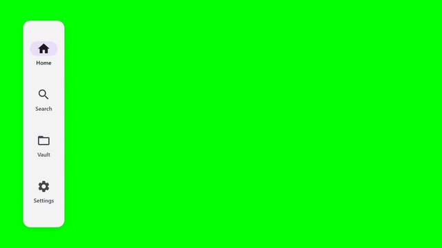 Animated Minimalist Sidebar Navigation Menu with Icons on Green Screen for App and Website Interface