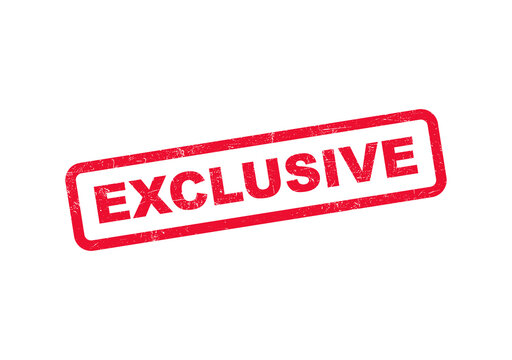 Red exclusive rubber stamp ink impression with a grunge texture effect isolated on transparent background