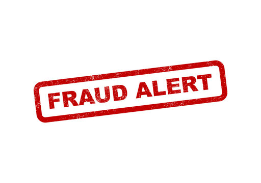 Red ink rubber stamp with the words fraud alert for business document security isolated on transparent background