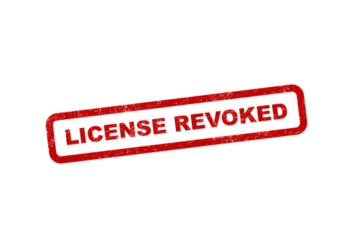 Red ink stamp with the text license revoked in a simple rectangular frame isolated on transparent background