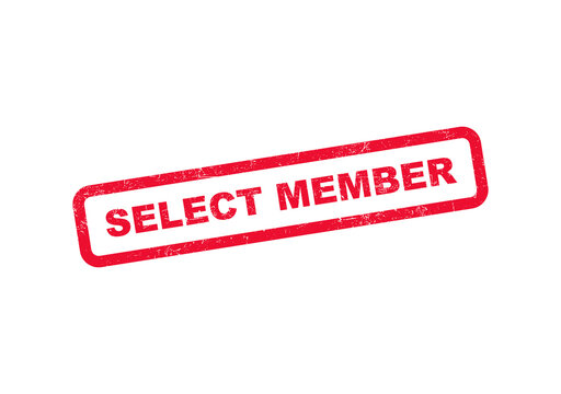 Red rubber stamp impression with the text select member on a rectangle border isolated on transparent background