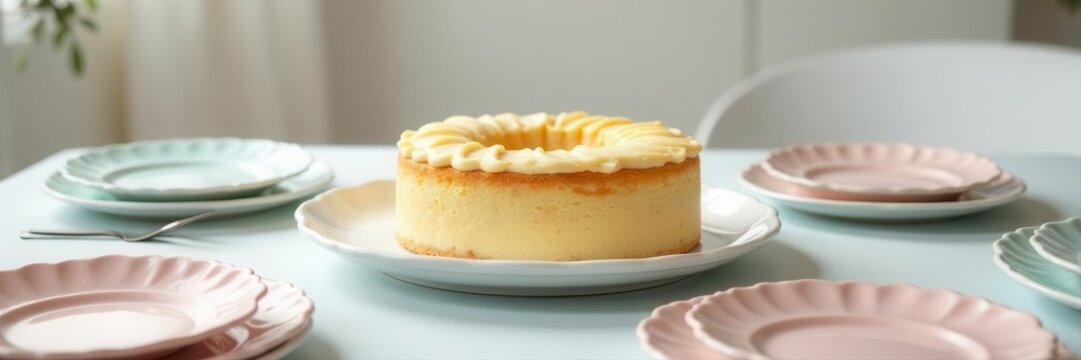 Springform cake pan centerpiece, pastel plates, white dining room, home, sweet