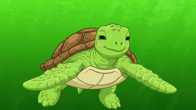 Cute Cartoon Turtle Crawling on Green Screen. 4K Video