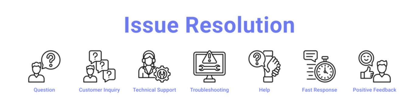 Issue Resolution Web Icon in banner collection with line art collection