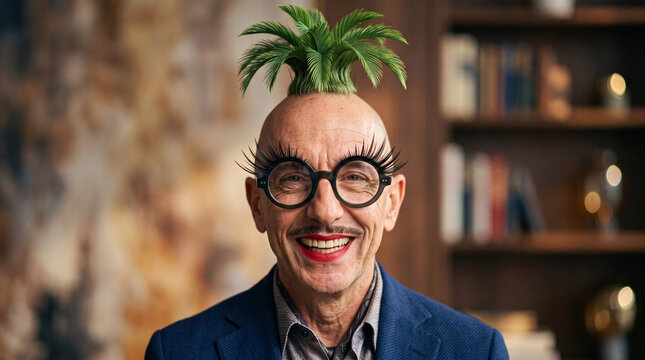 Portrait d&rsquo;un homme &acirc;g&eacute; souriant avec grandes lunettes rondes