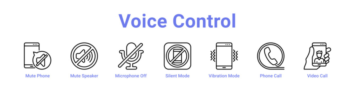 Voice Control Web Icon in banner collection with line art collection