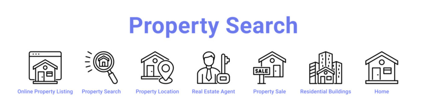 -Property Search Web Icon in banner collection with line art collection