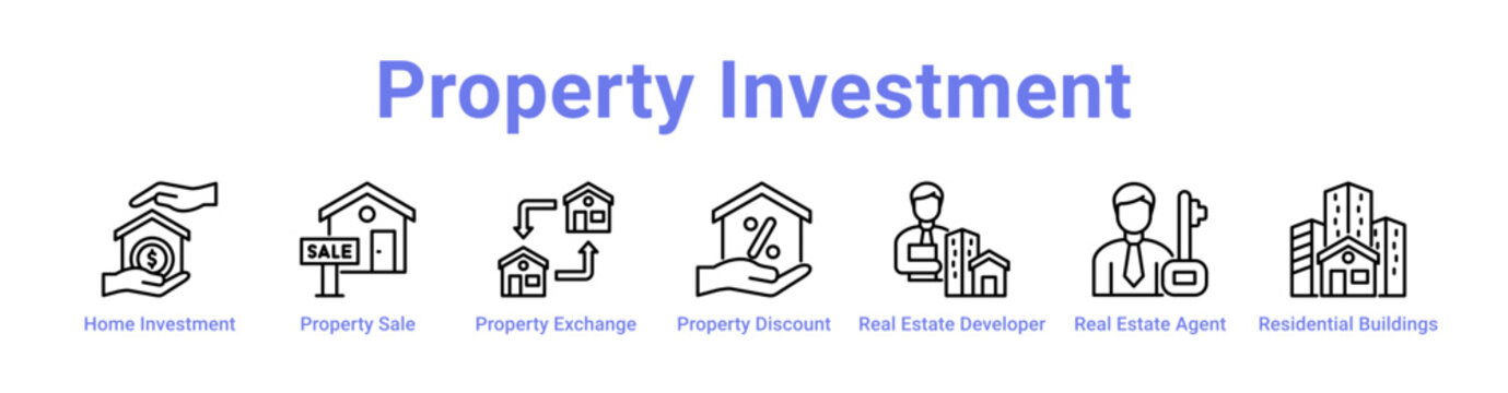 -Property Investment Web Icon in banner collection with line art collection