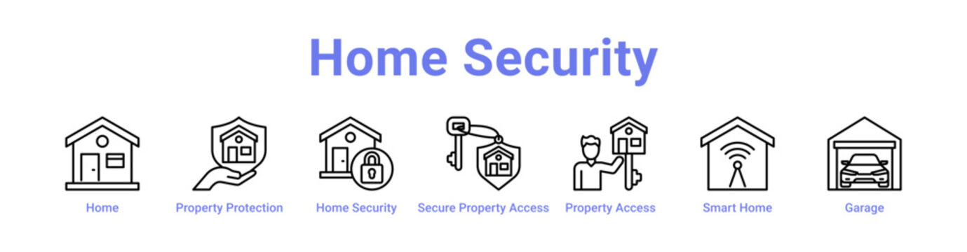 -Home Security Web Icon in banner collection with line art collection